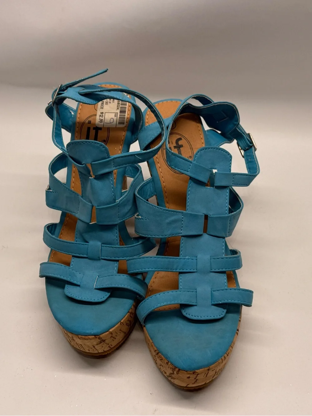 Turquoise Strappy Cork Wedge Sandals - Women - Picture 1 of 6